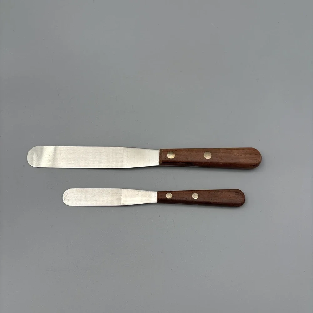 Vintage Stainless Steel LOT of 2 Frosting‎ Spatula Lamson 6S01 Wooden Handle